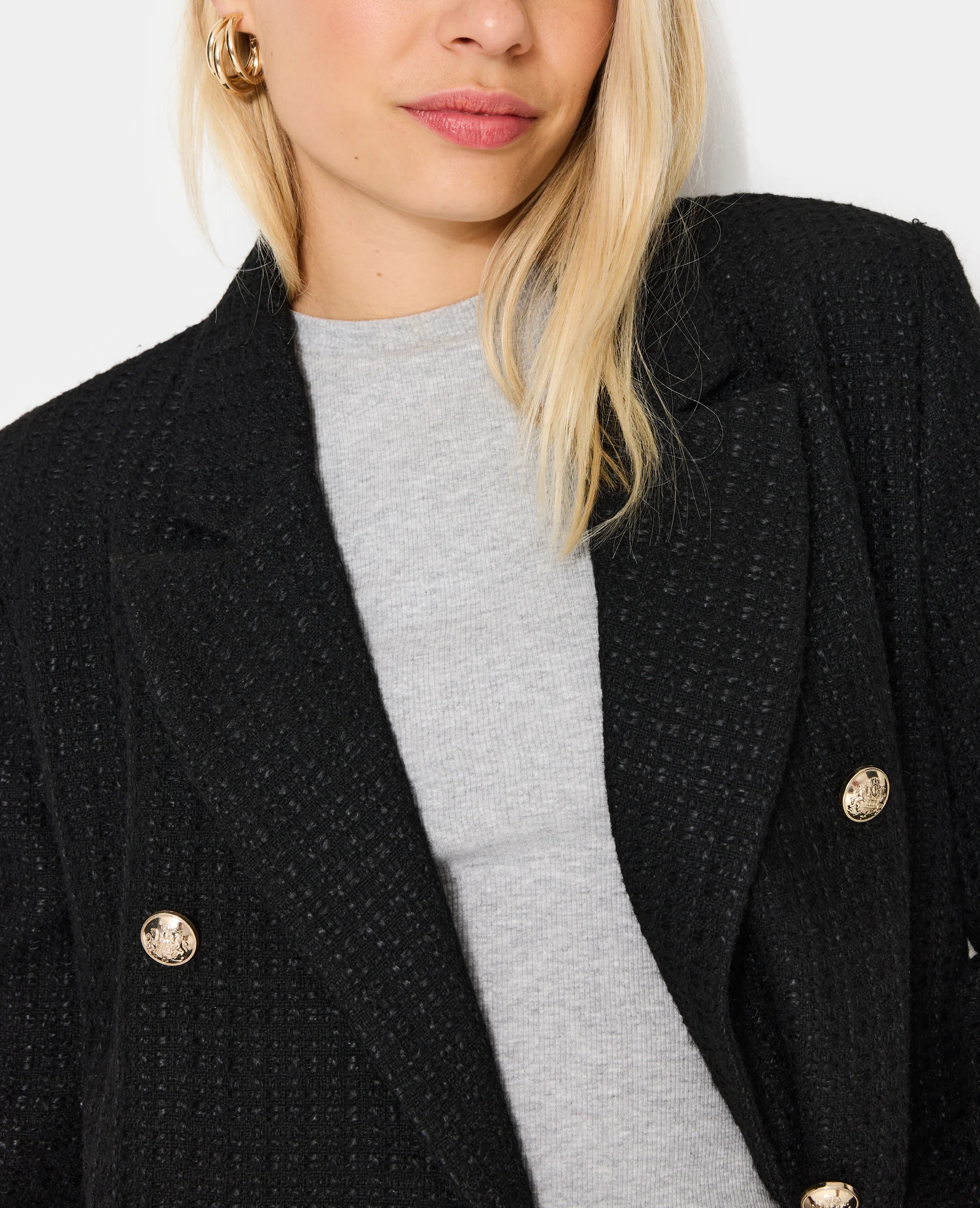 Veste blazer en tweed avec boutons écussons
