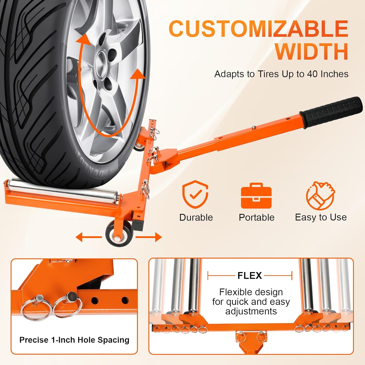 Tire Dolly，Foldable Adjustable Width Tire Dolly，tire mounting Tools，Tire Jack