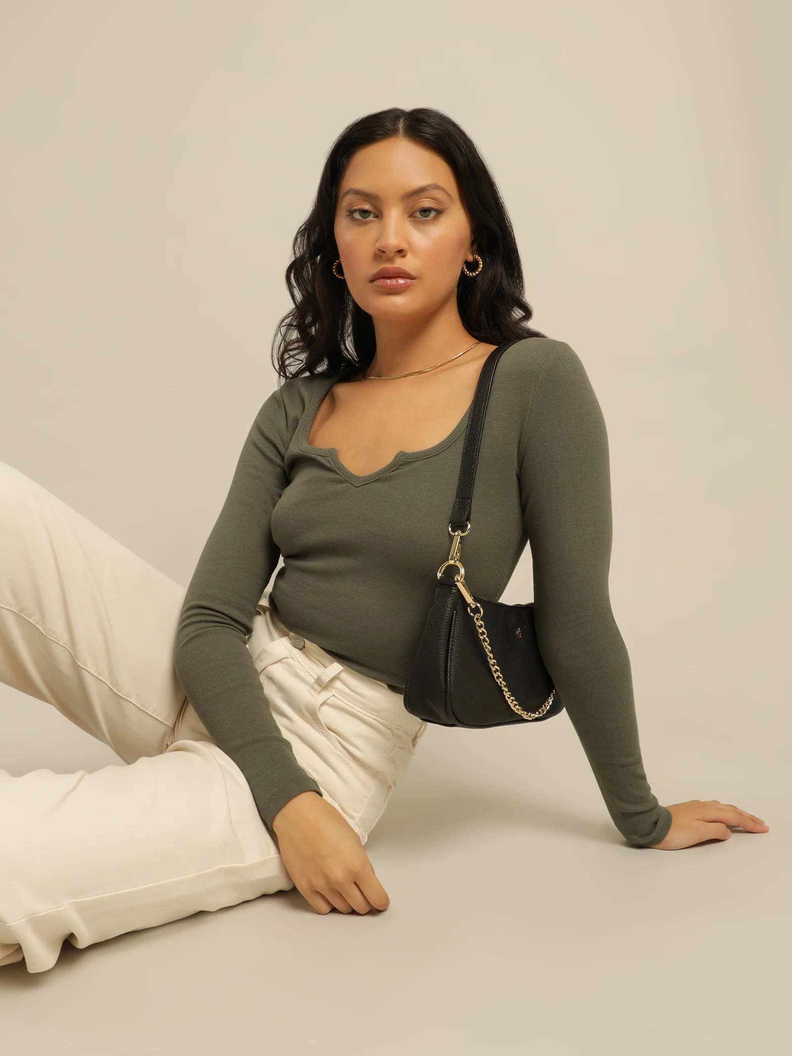 Tina Notch Front Long Sleeve Top