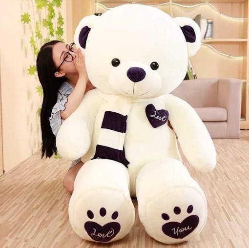 NNECN Huge 100cm White Giant Teddy Bear Toys Stuffed Animals Soft Plush Cotton Scarf Bear Hold Pillow Doll