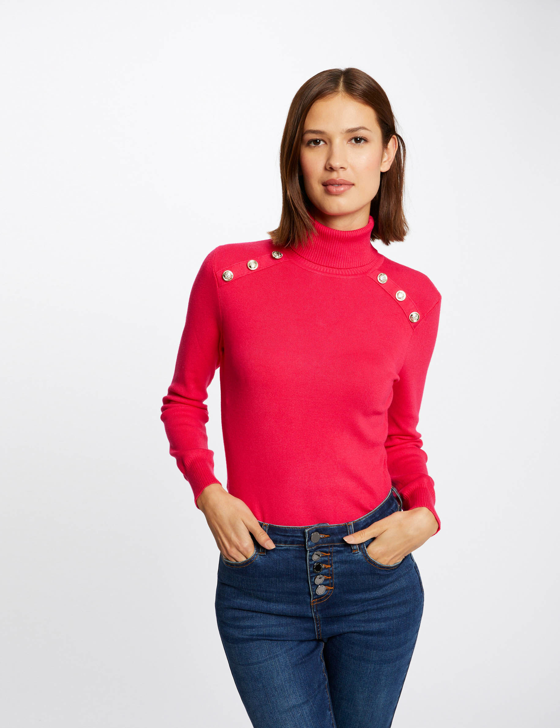 Long-Sleeved Jumper With Turtleneck Raspberry Pink Women