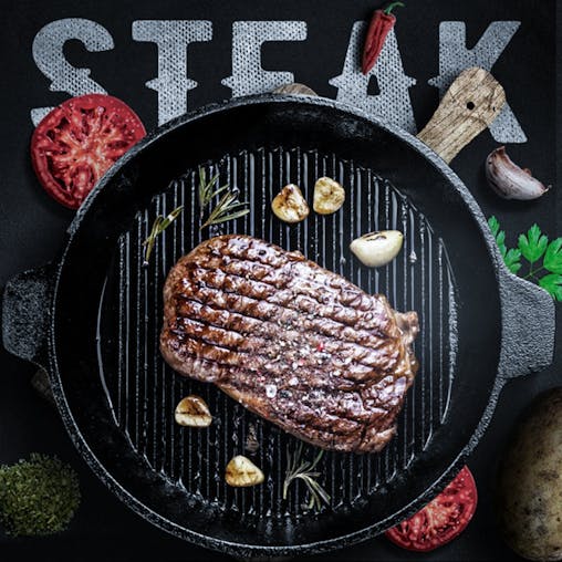 SOGA 26cm Round Ribbed Cast Iron Frying Pan Skillet Steak Sizzle Platter with Handle