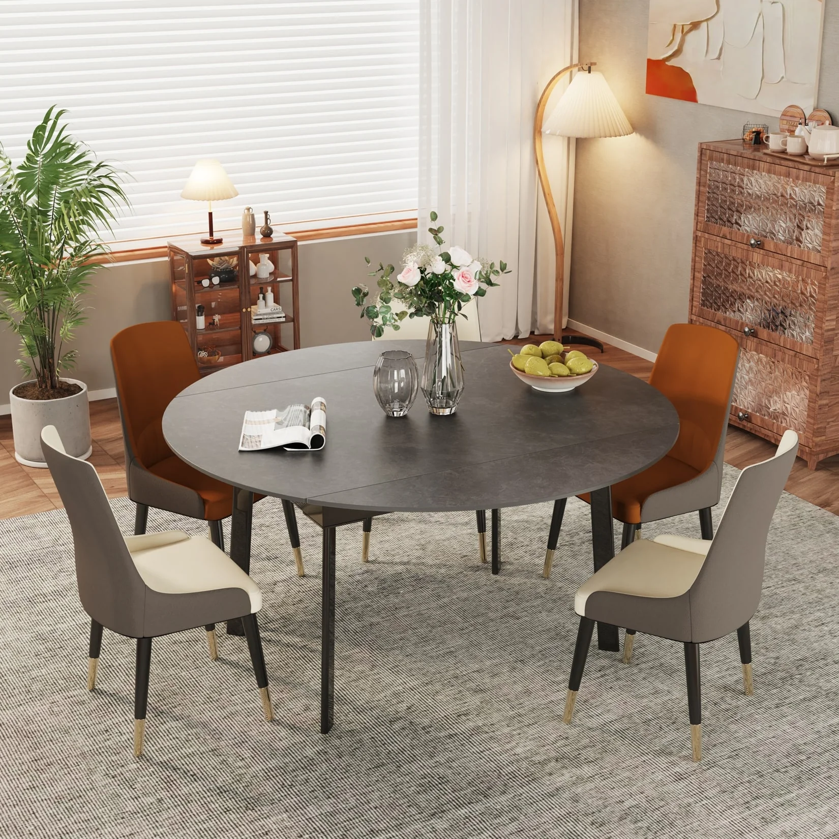 2 in 1 Extendable Dining Tables Folding Round to Rectangular