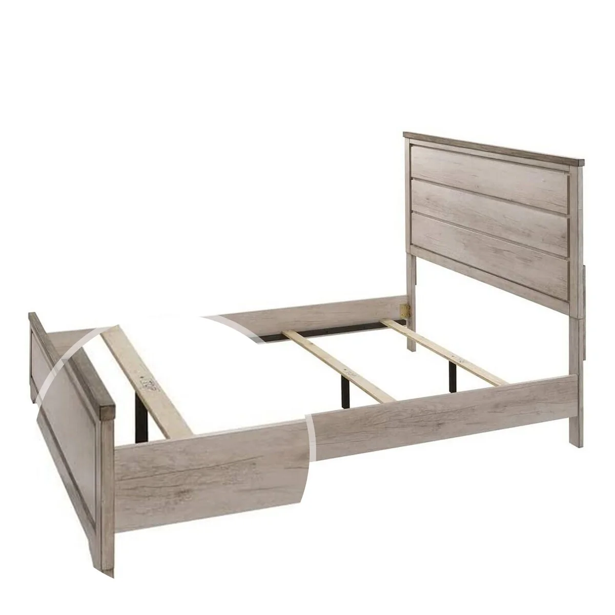 Full Panel Headboard and Low Footboard with Distressed Detail,Antique White