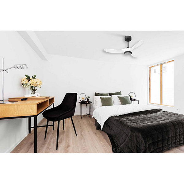 Ouray 2de Klassfan - Ventilateur de plafond et destratificateur moteur DC avec lumière basalte pales bois blanc 10 à 20 m²