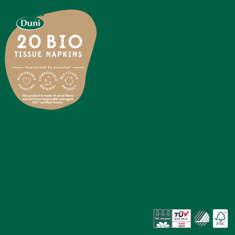 Serviette en tissu Bio 3 plis vert foncé 33 x 33 cm 20 pièces DUNI
