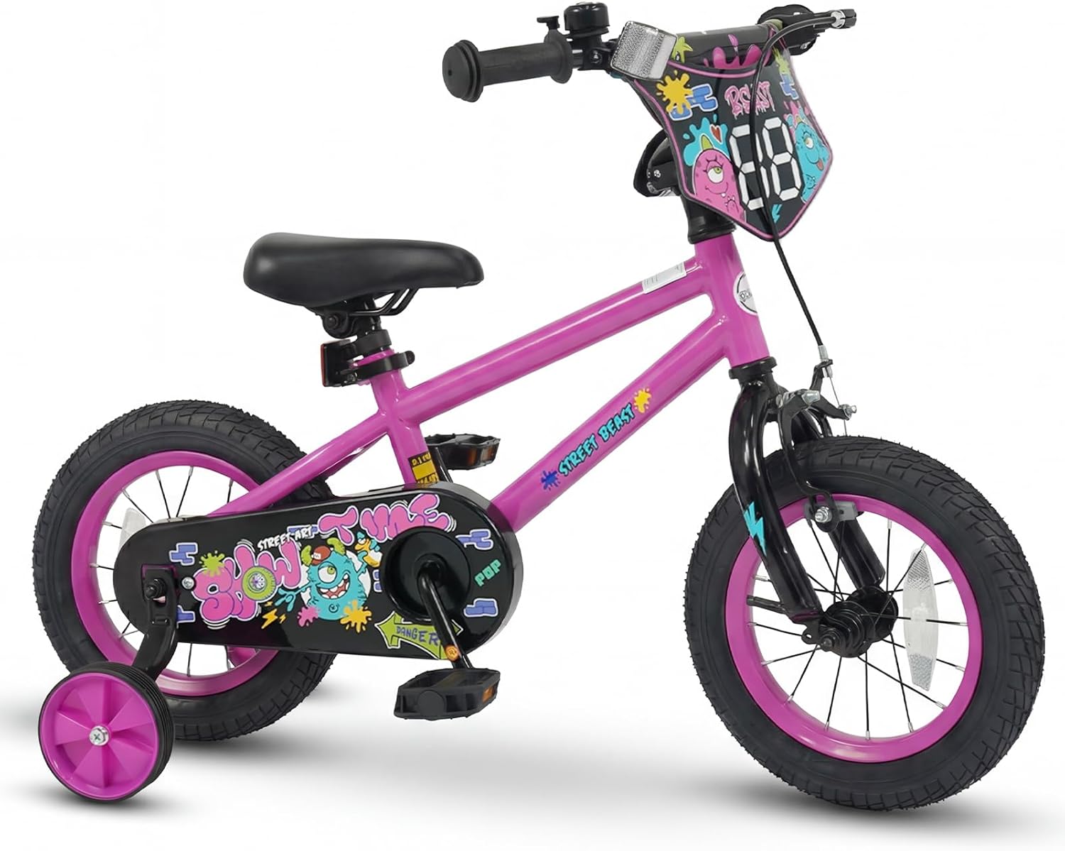 Olakids Kids Bike, 12 14 16 18 Inch BMX Style Toddlers Bike with DIY Drawing Board Training Wheels Adjustable Seat Coaster Brake Handbrake Safety Bell for Boys Girls