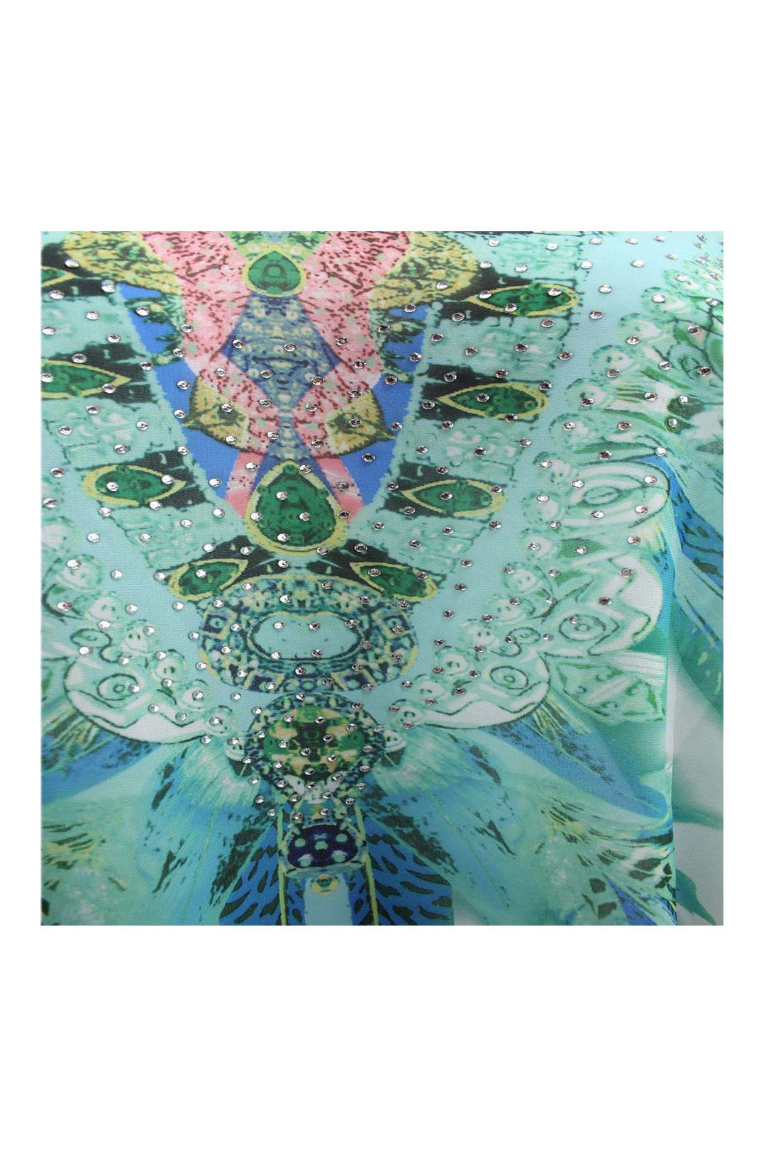 Vellin Embellished Feather Print Kaftan Beach Dress