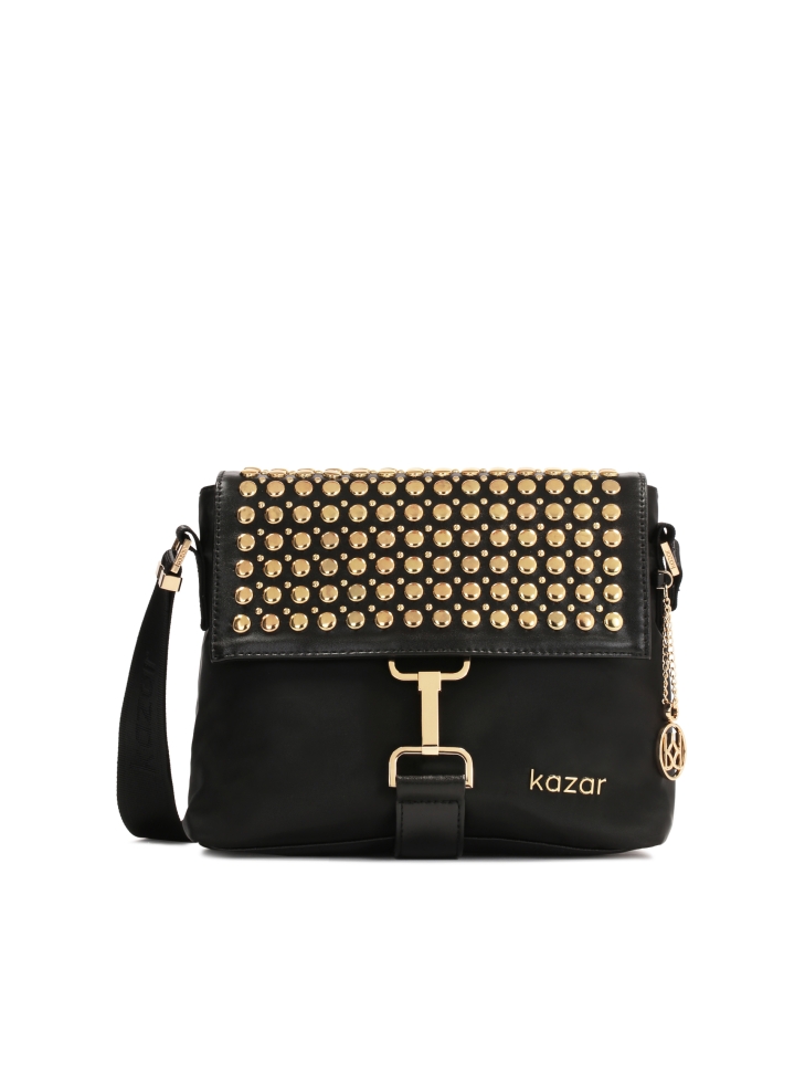 Black bag with metal rivets on the flap