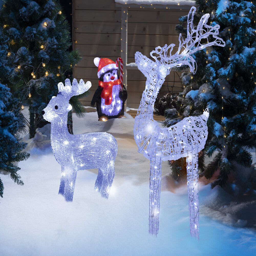 Renne de No&euml;l lumineux 80 LED blanc froid H100cm