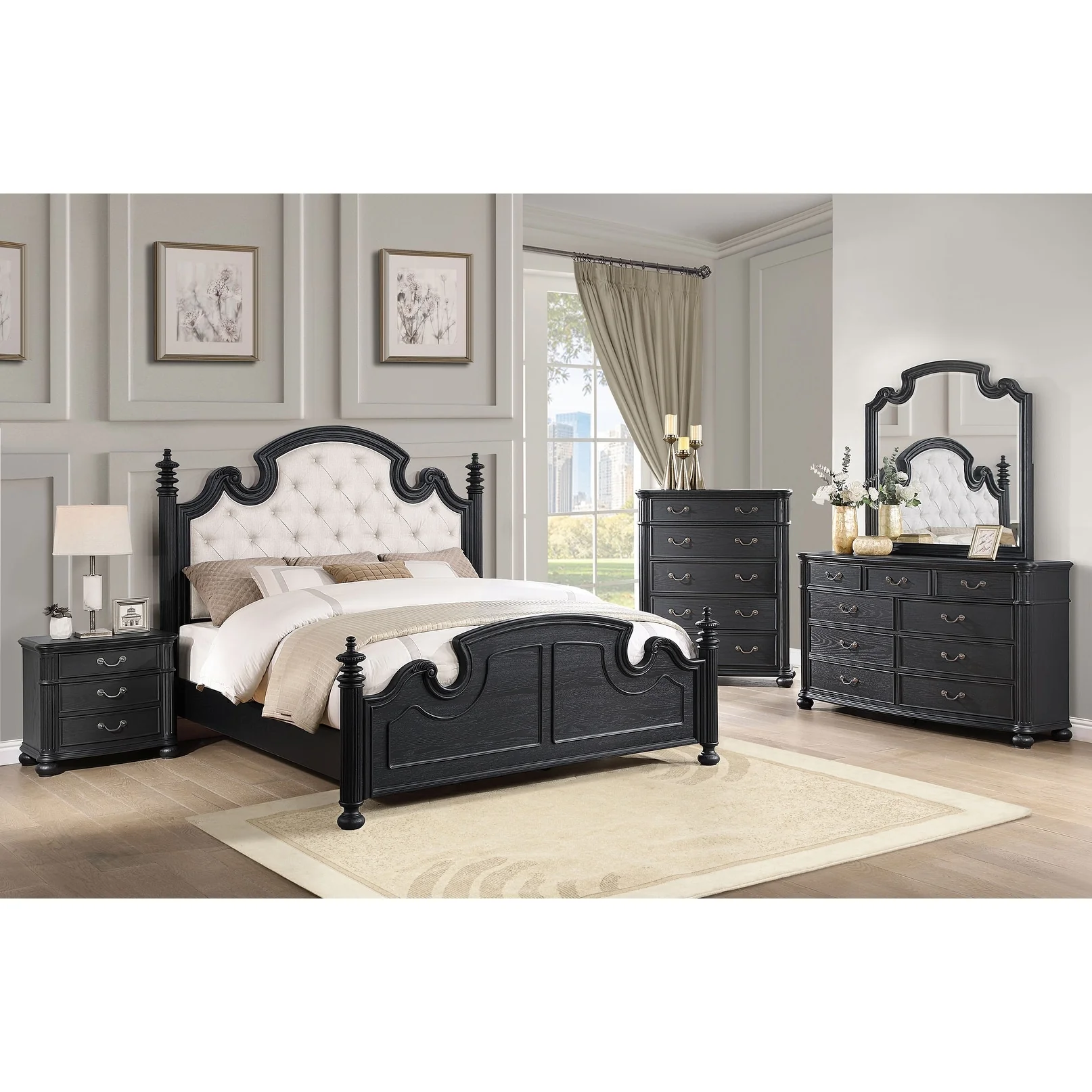 Celina Poster Upholstered Bedroom Set Black