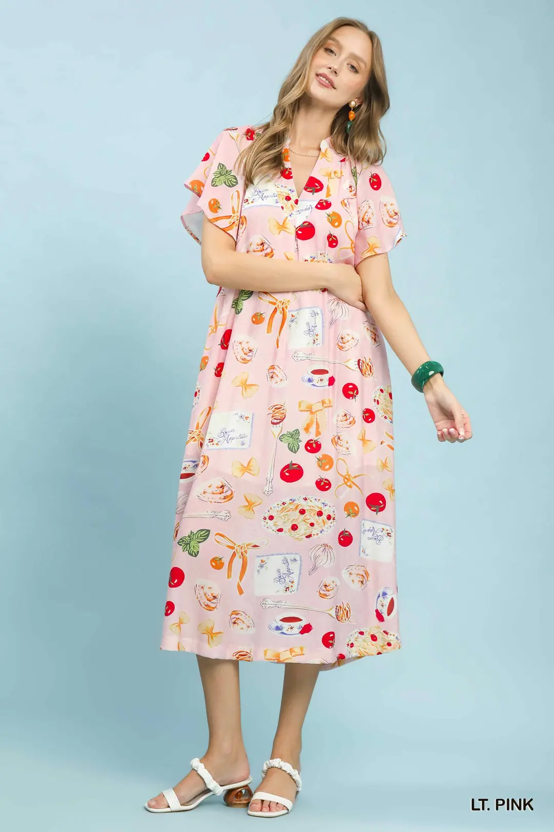 Abstract Print Flutter Sleeve Midi Dress