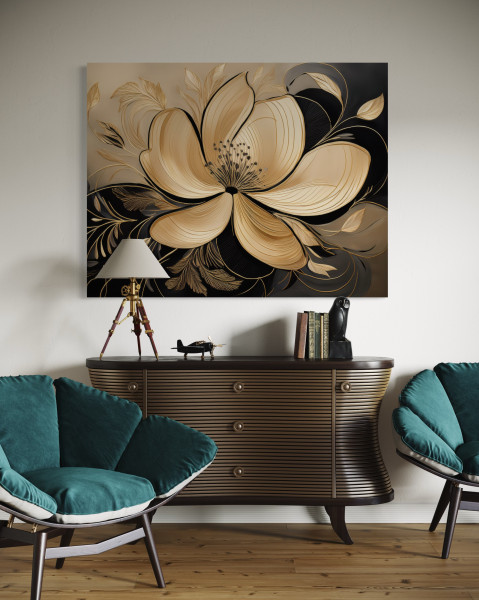 Feeby Obraz na płótnie, Kwiaty Liście Glamour 60x40