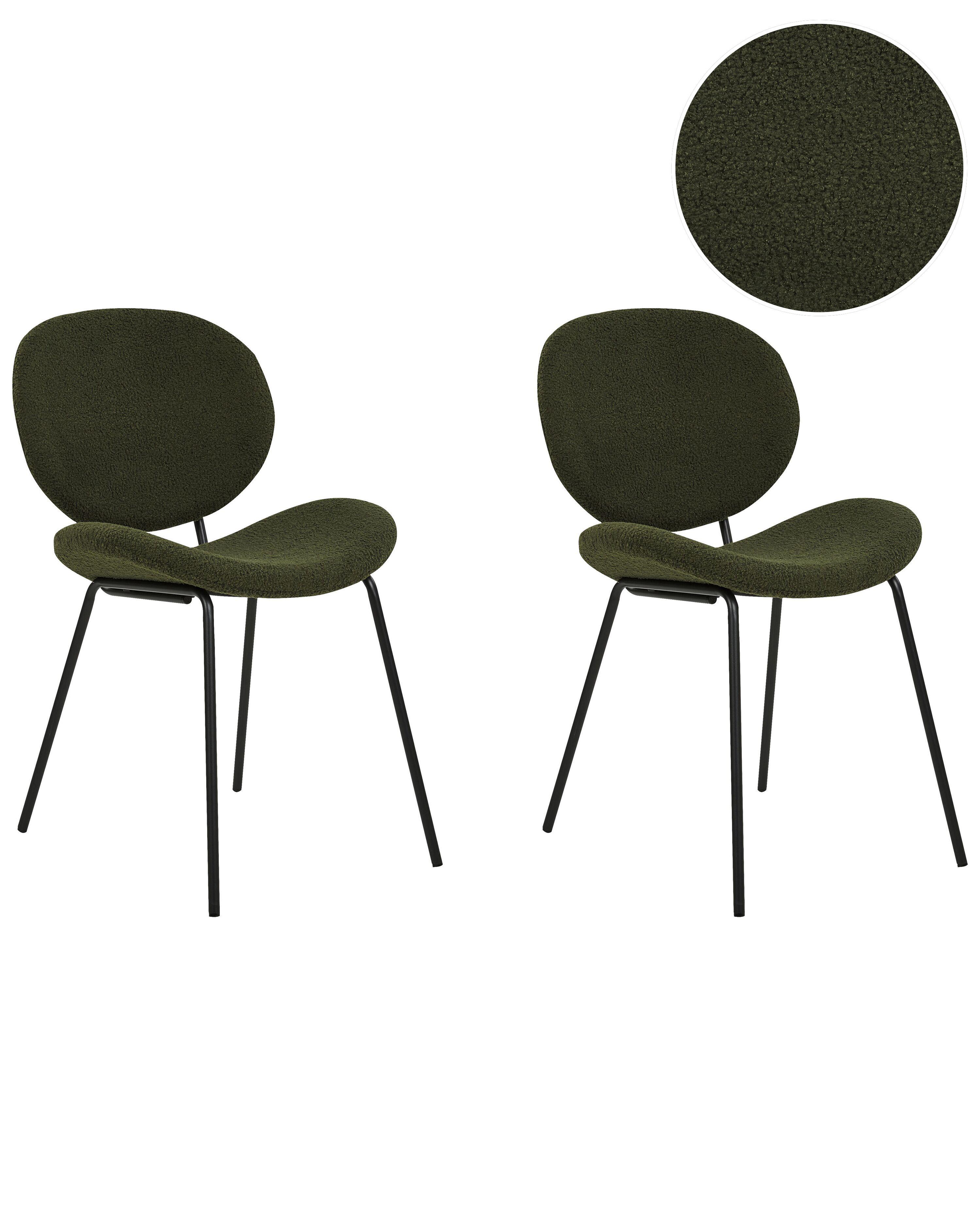 Set of 2 Bar Chairs LUANA Boucle Dark Green