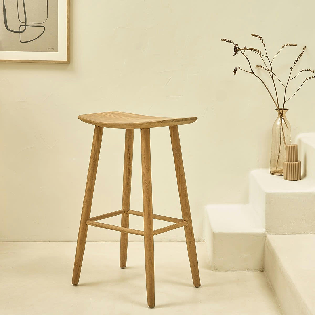 AMBRE - Tabouret en teck massif 75 cm