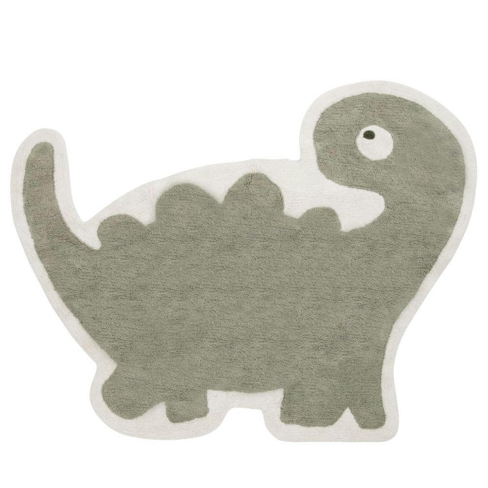 LEO - Tapis enfant dino en coton recyclé tufté vert kaki 150x115