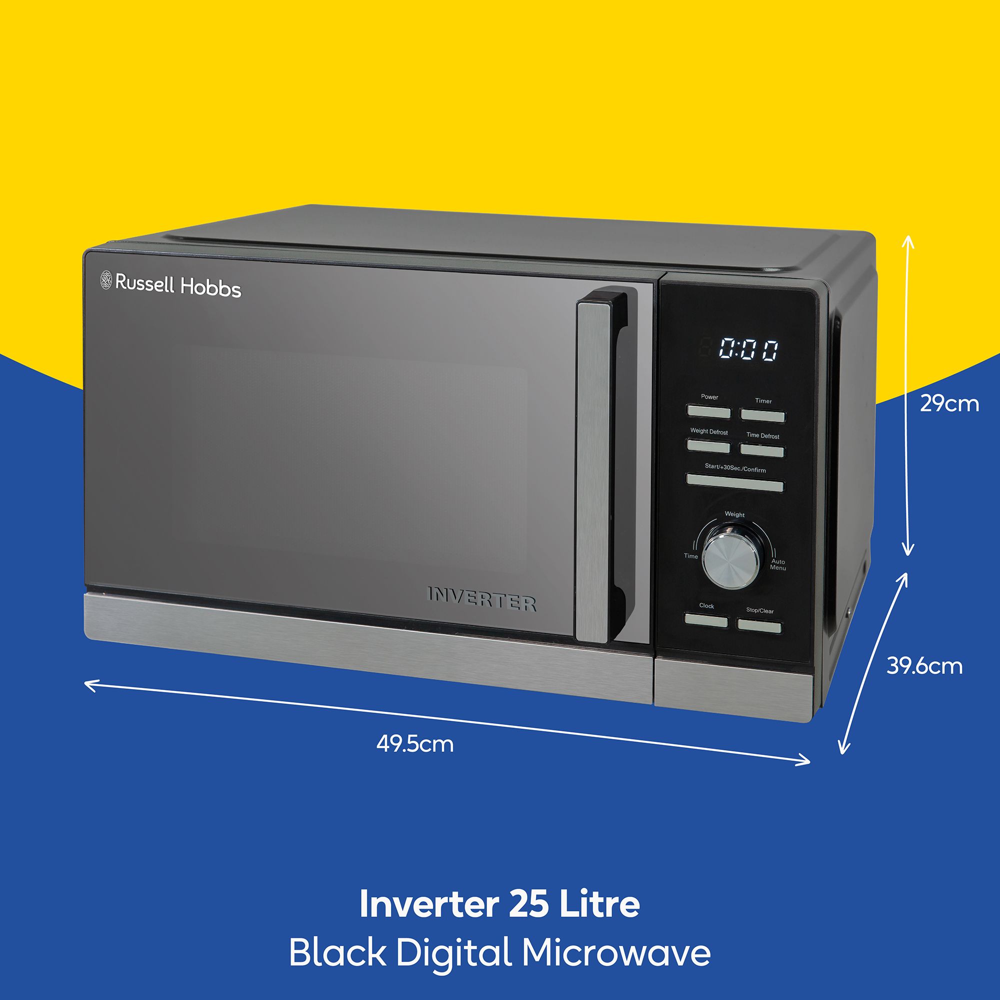 Russell Hobbs Inverter Microwave 25L 900W Digital with Defrost RHMI2503B