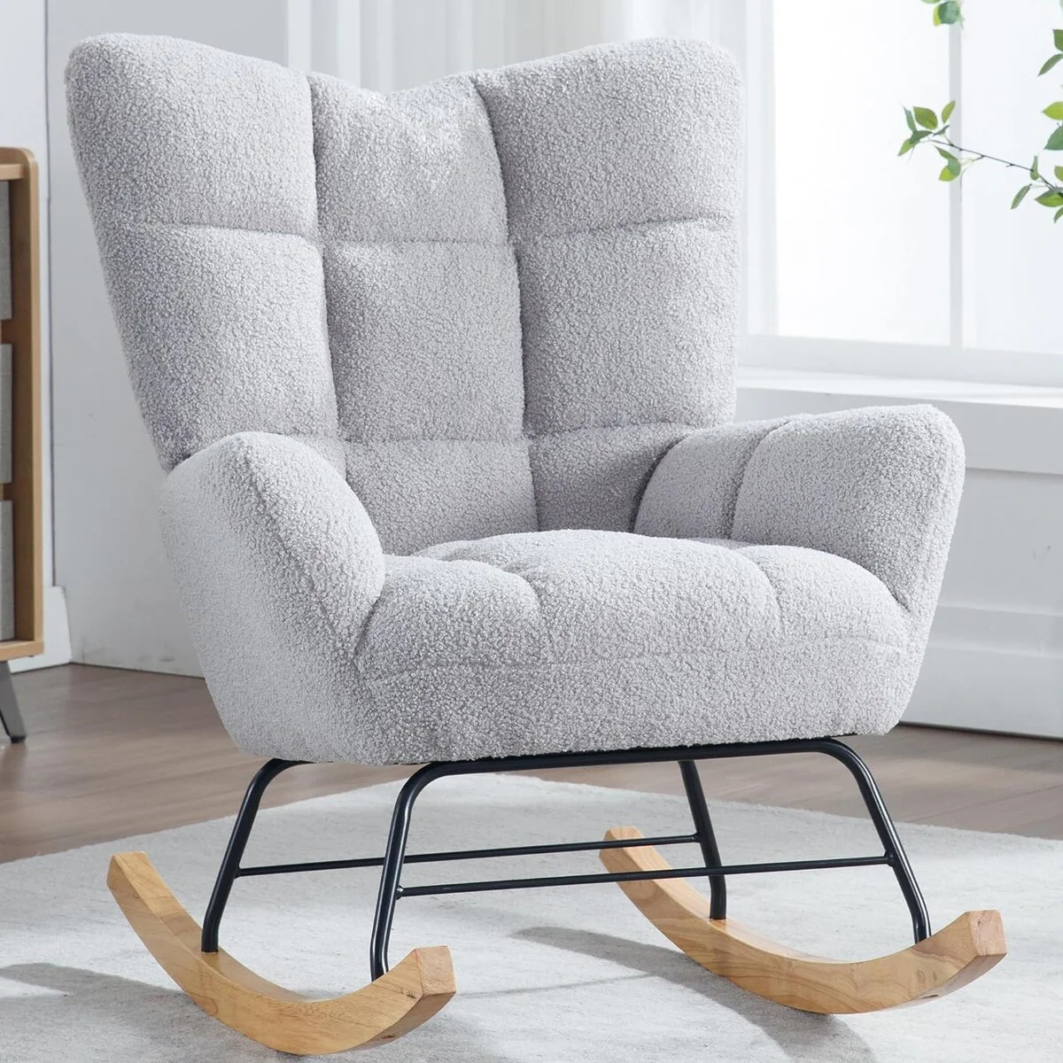 HOMYKA Teddy Rocking Chair Nursery Glider Modern Accent Armchair with High Backrest