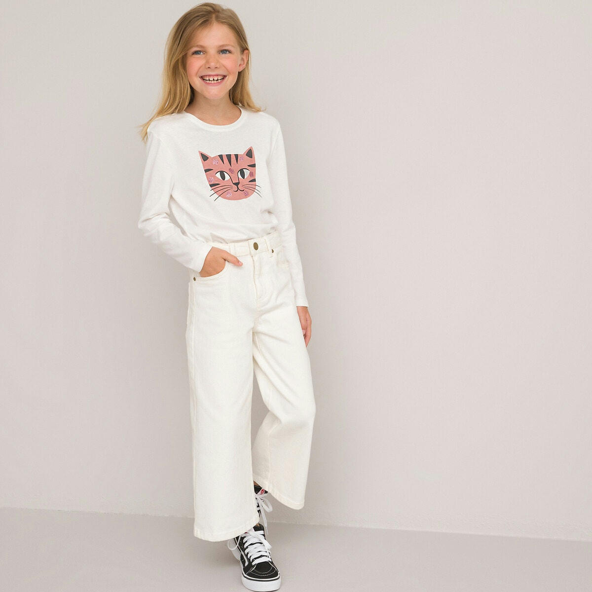 T-shirt manches longues, motif tête de chat