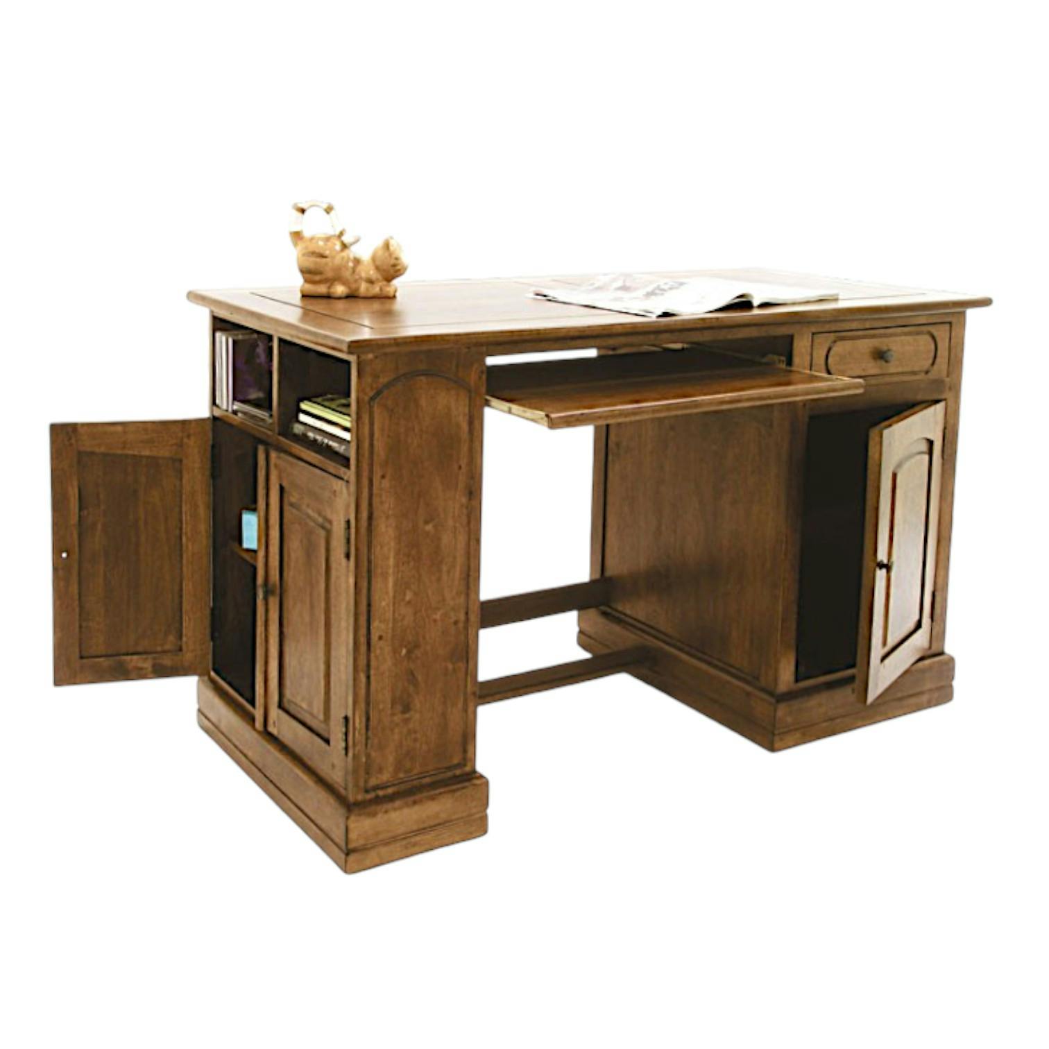 Bureau multimedia hévéa massif 125cm TRADITION