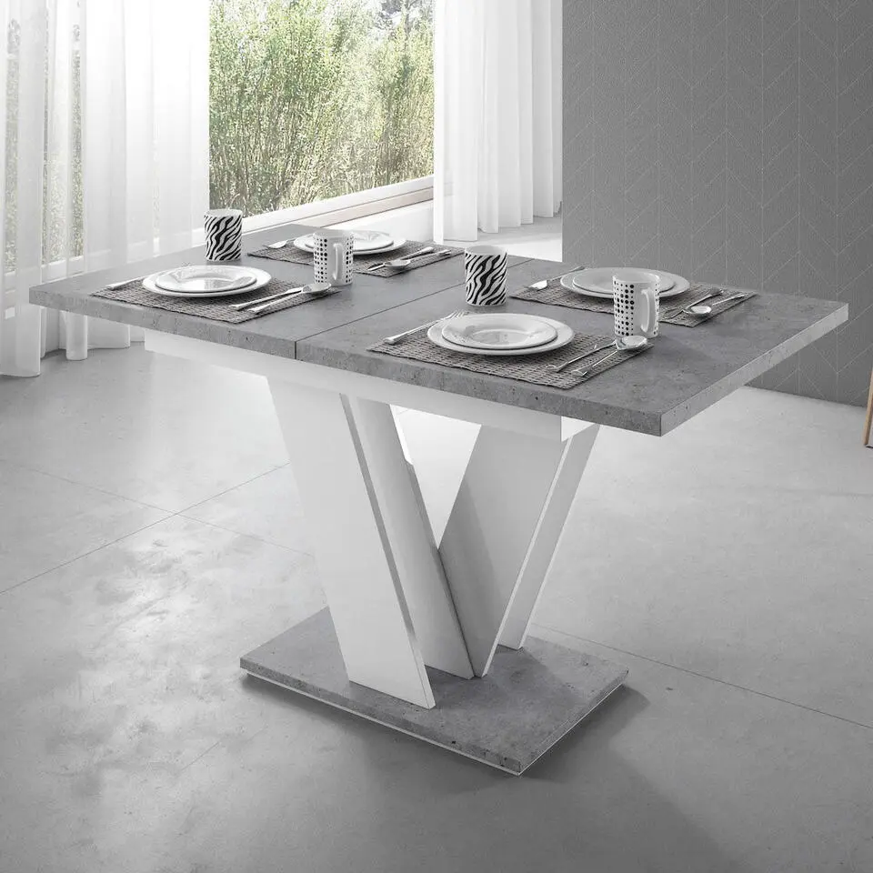 Meubella - Eetkamertafel Moris - Wit Betonlook - 160cm - Uitschuifbaar