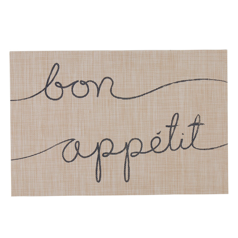 Set de table restangulaire plastique beige Bon appétit