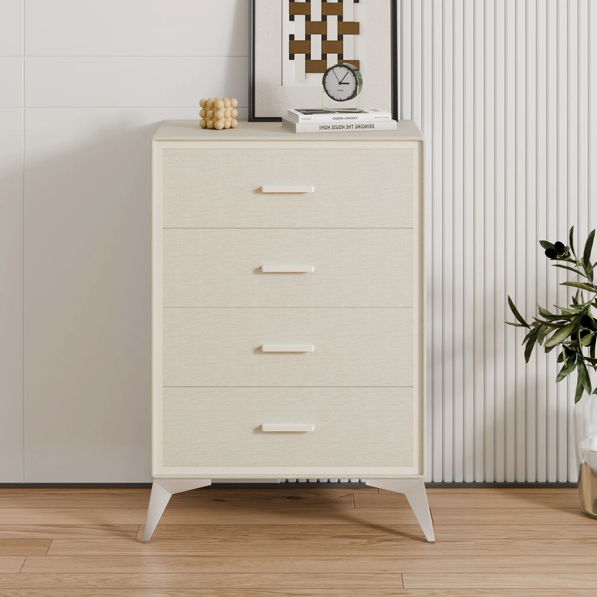 Metal-Framed Fabric Storage Dresser Cabinet with Drawer