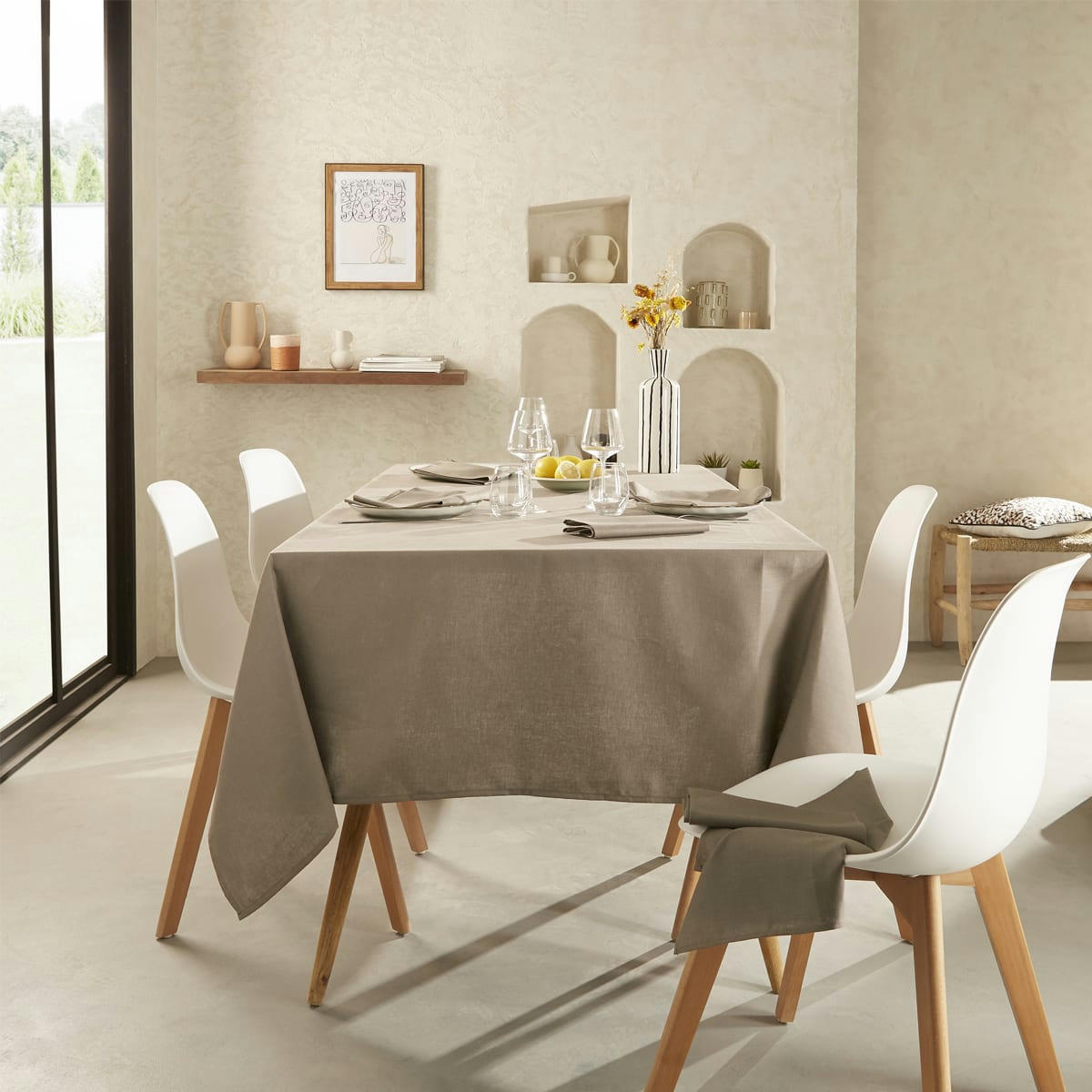 LA LILLOISE - Nappe unie en polylin poivre 180 x 300