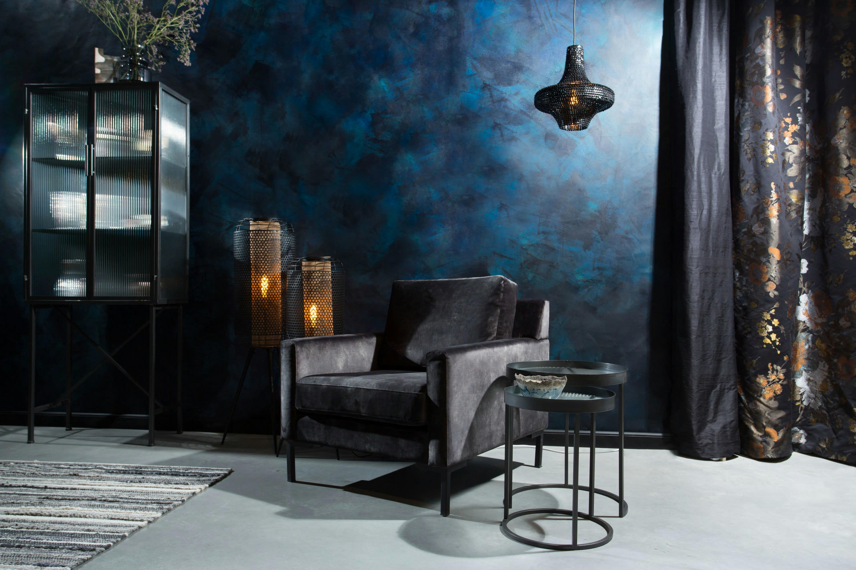 HOUDA - Fauteuil en tissu anthracite