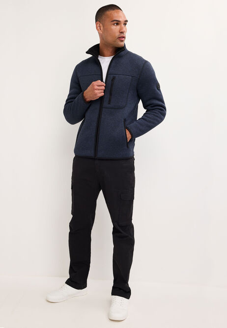 Mens Navy Sherpa Zip Through Sweatshirt