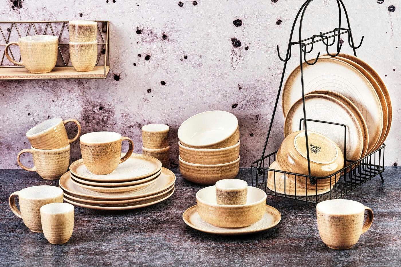 COSMOS - Set vaisselle 30 pièces en grès beige