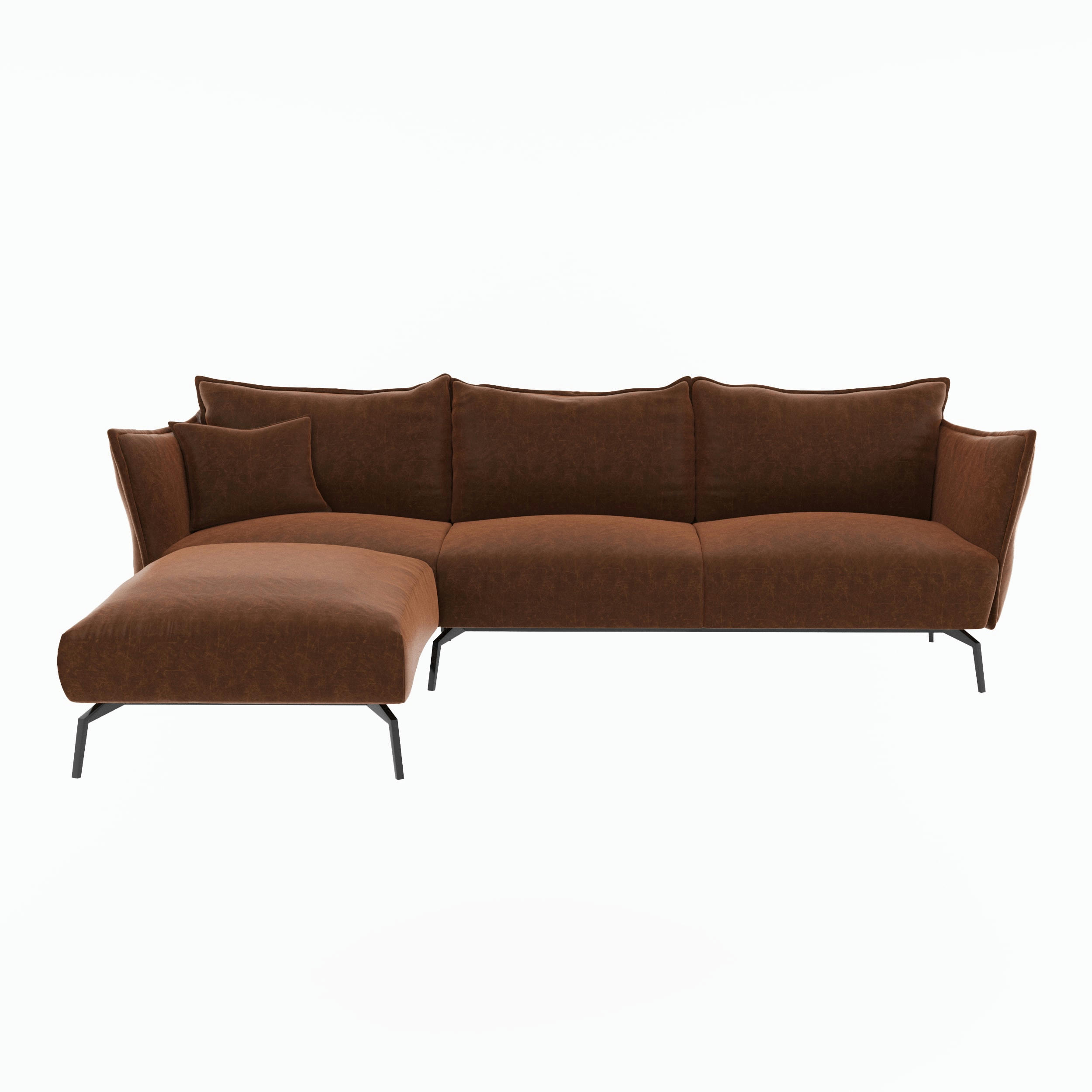 LENNY - Canapé d'angle gauche tissu effet cuir vintage cognac