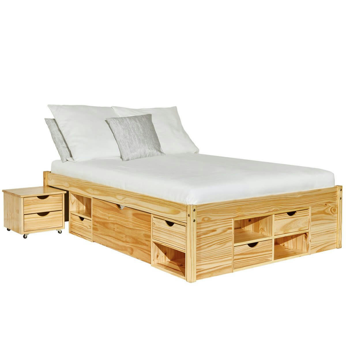 CALI - Lit  140x200cm multi-rangement bois massif