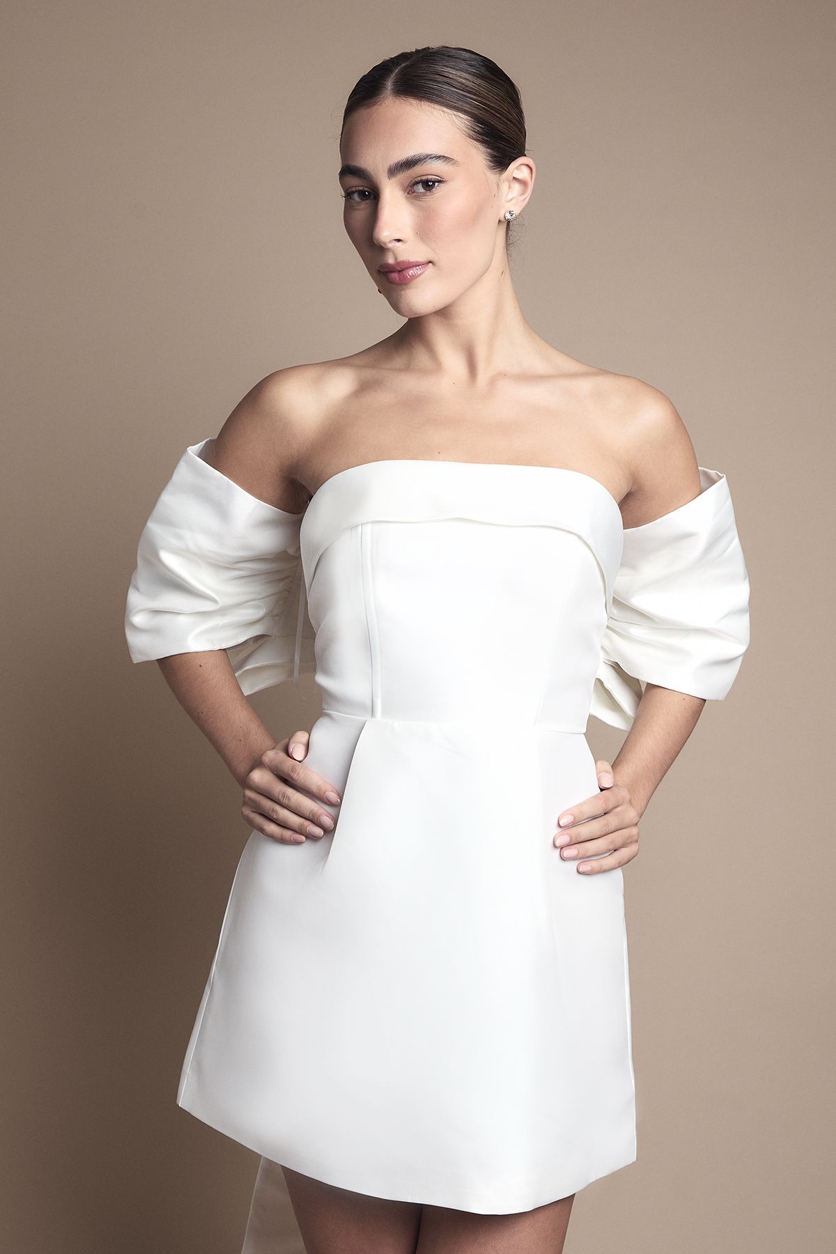 Coast Strapless Minimal Twill Mini Wedding Dress