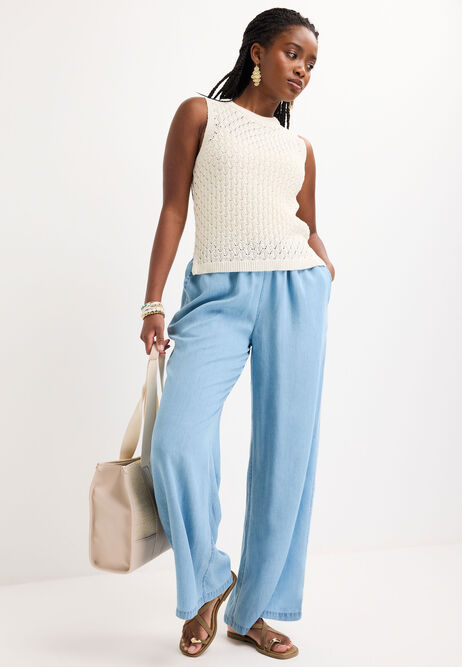 Womens Ecru Lurex Open Stitch Tank Jumper