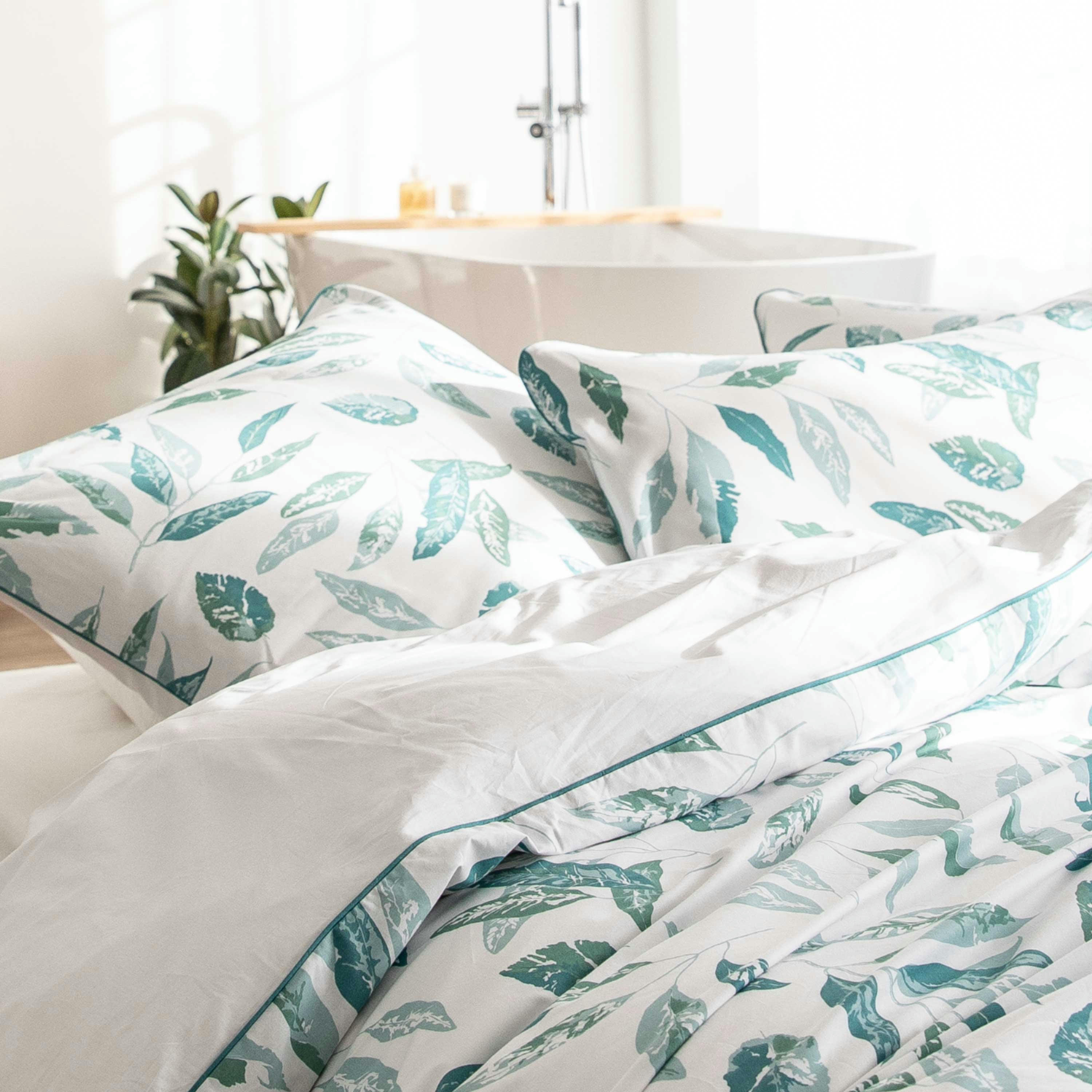 EMPREINTE VÉGÉTALE - Housse de couette imprimée en percale de coton 240x220cm Blanc, Vert