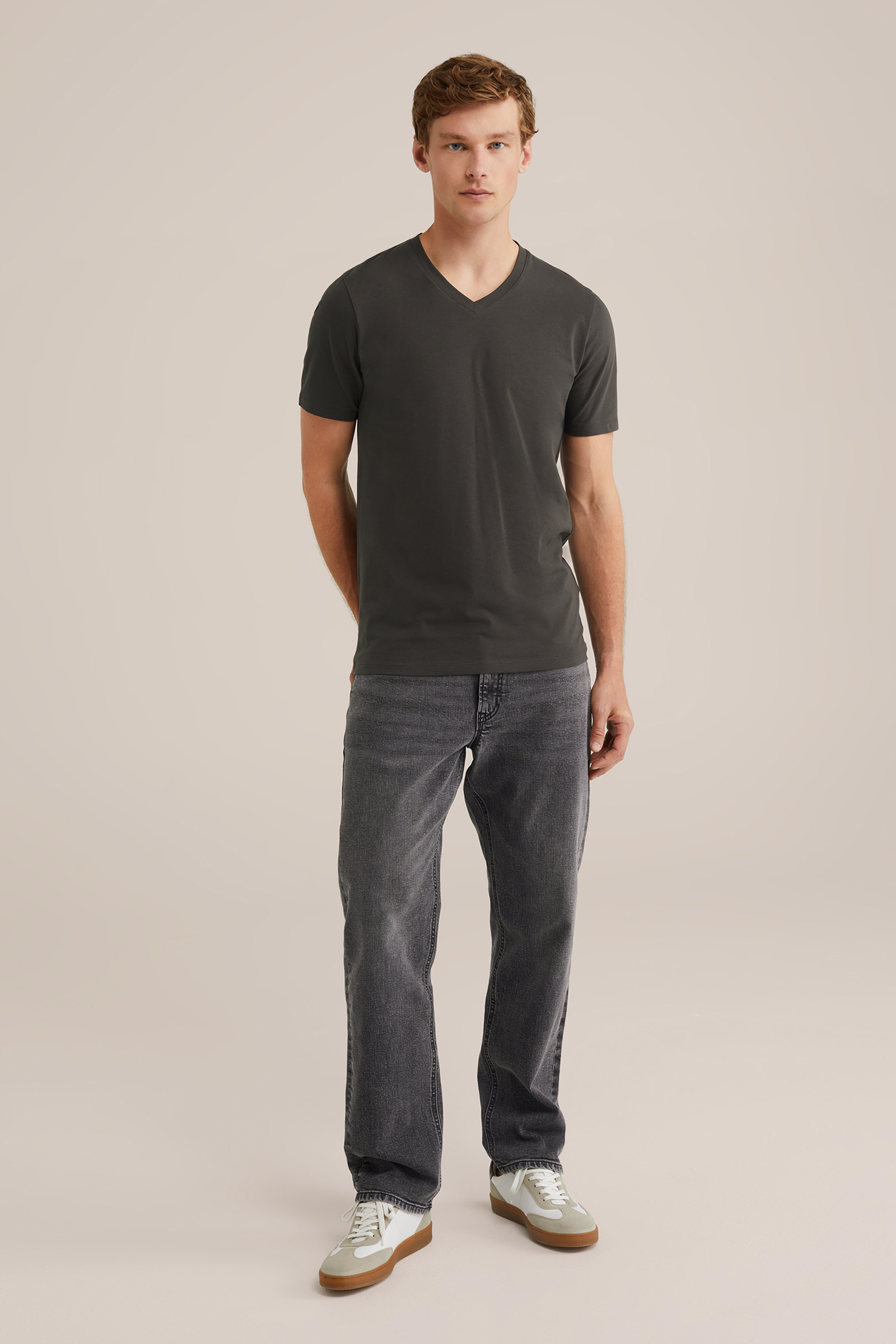 Heren Slim fit T-shirt met V-hals