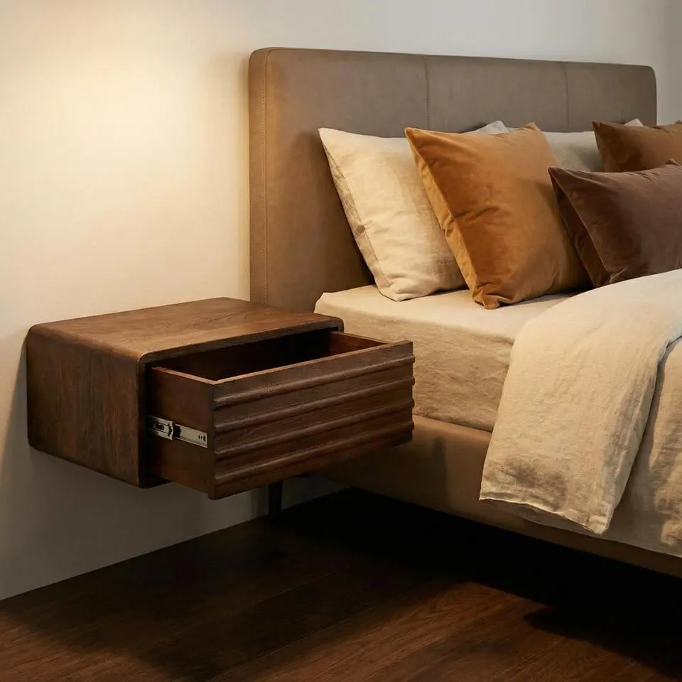 Nachtkastje Zwevend - Donkerbruin Hout - 45x30x20cm - Keanu