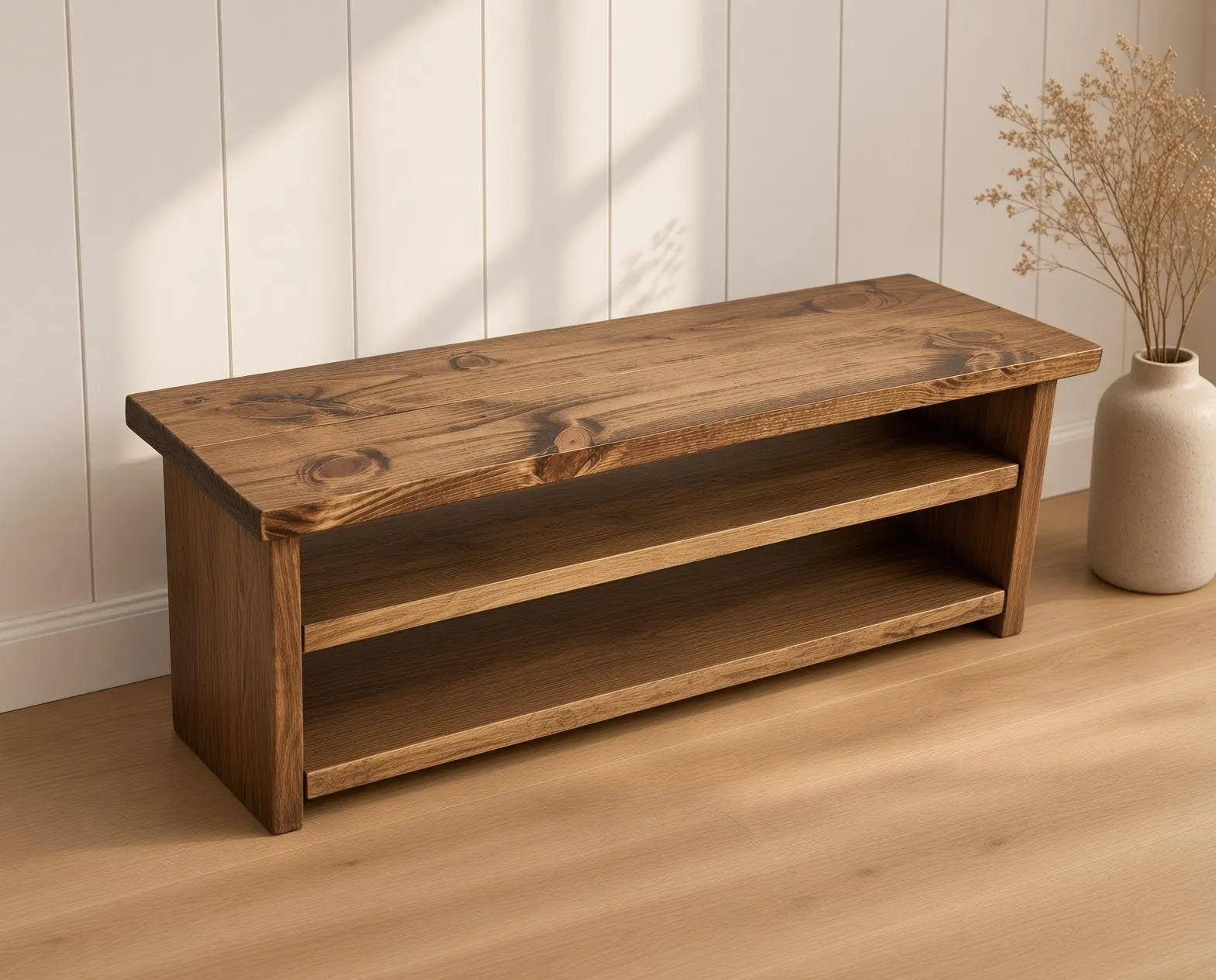 Rustic Wooden Shoe Bench with Storage | Custom Entryway Farmhouse Organizer