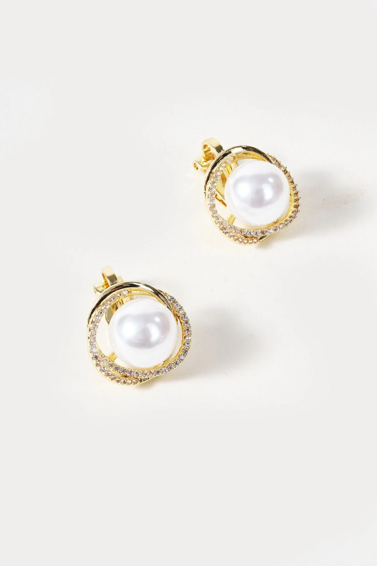 Pearl Clip On Gold Earrings