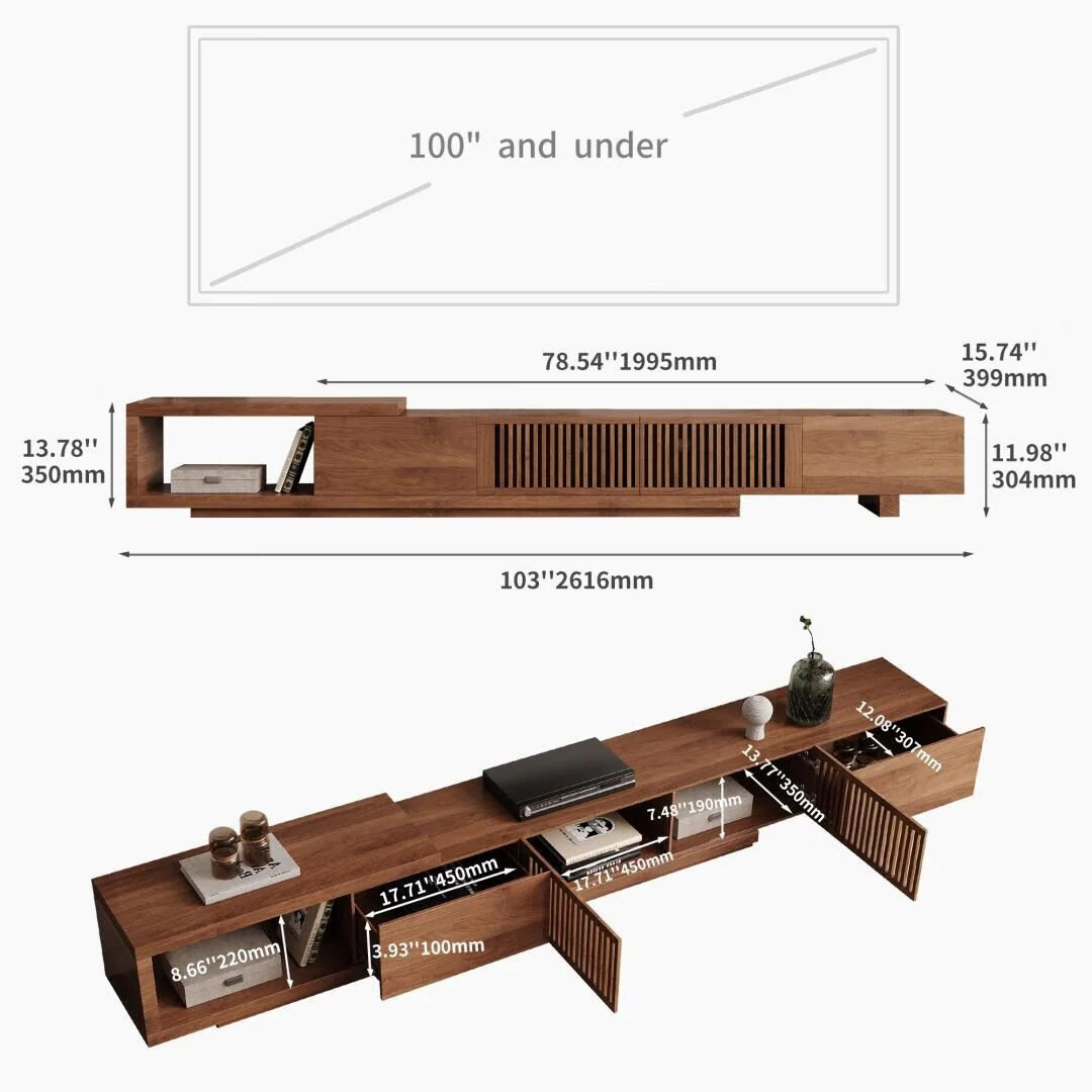 78.54 Inch Expandable TV Stand Asymmetrical Modern Design, High Quality Manufactured Wood - 78.54Wx15.74Dx13.78H