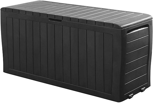 offre de Rangement extérieur Marvel Noir 117x45x57cm roulettes 270 L poignées latérales Malle de Rangement Jardin