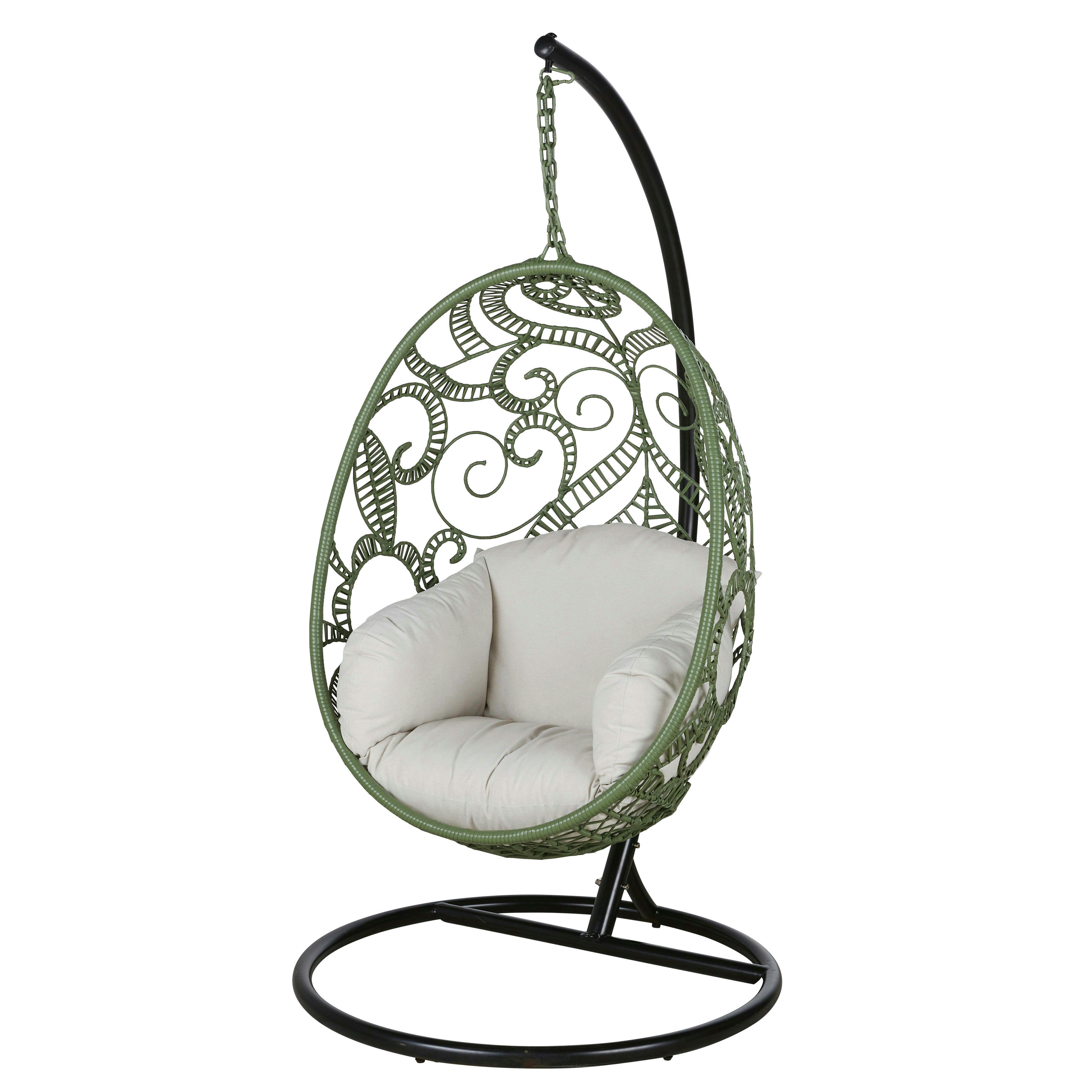 Boayana - Fauteuil suspendu extérieur en résine verte et coussin écru