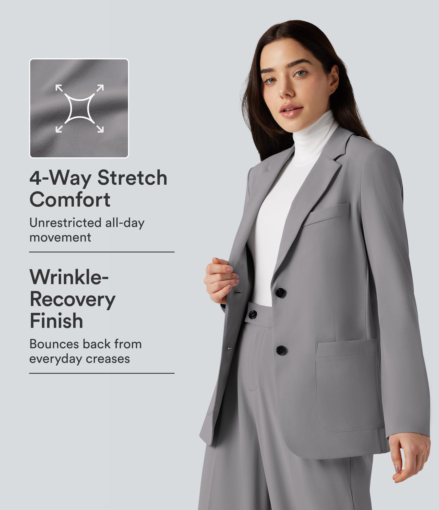 Blazer de bureau Halara Flex™ Suit à défroissage facile avec col tailleur et poches