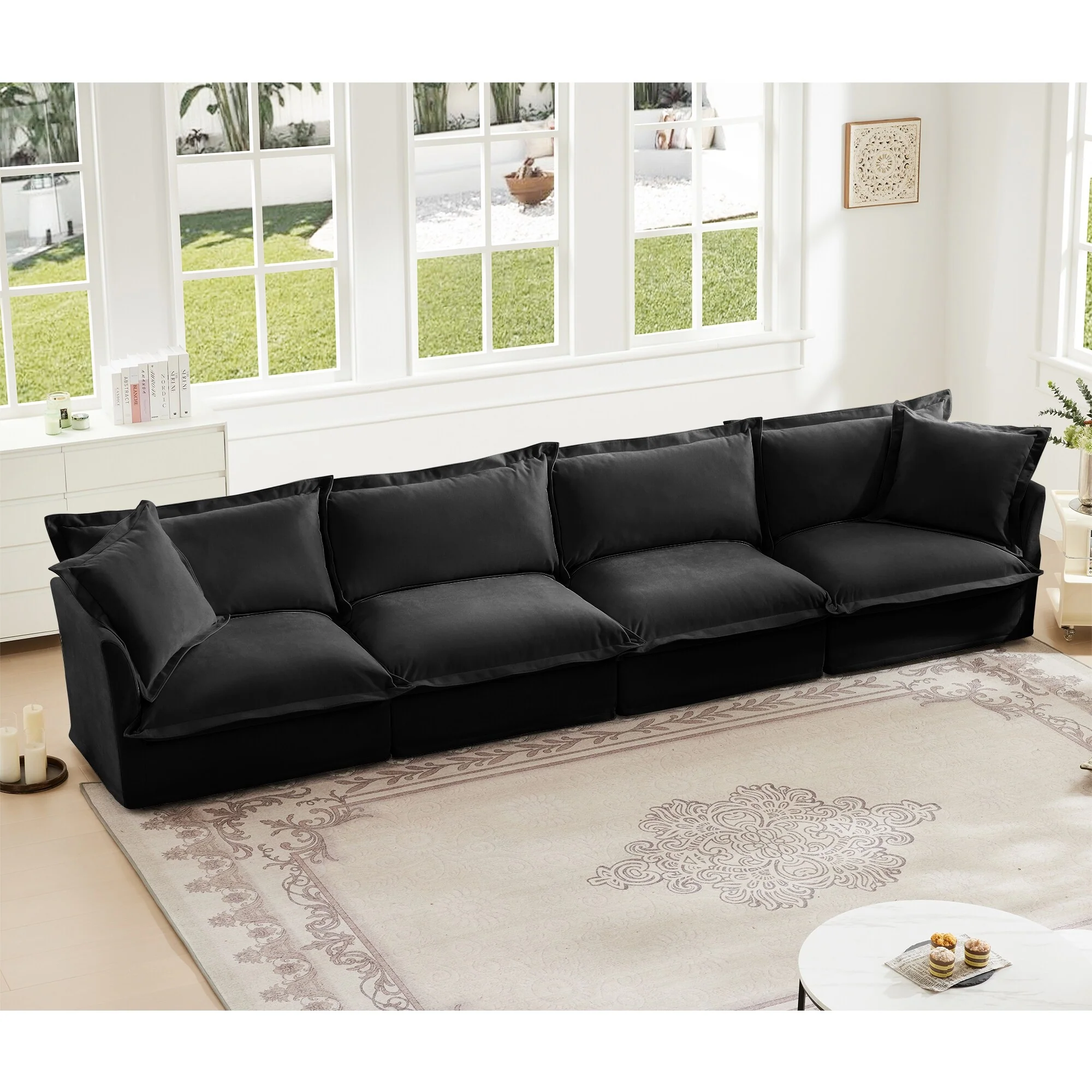 Slipcovered Long Sofa, 4 Seater Sofa with Removable Cover, Extra Deep Couch for Living Room
