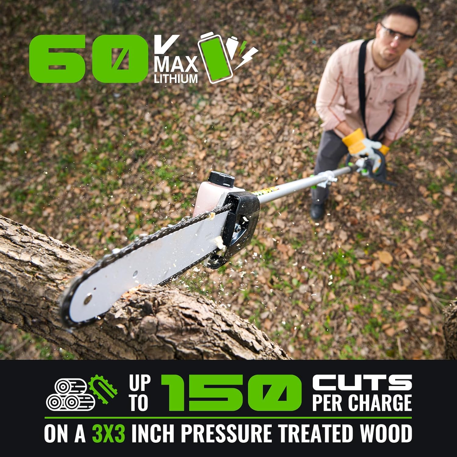 15-FT Cordless Pole Saw 60V Electric Power PoleSaw for Tree Trimming With Pole 10 Cutting Power Max Reach 2.5AH Battery