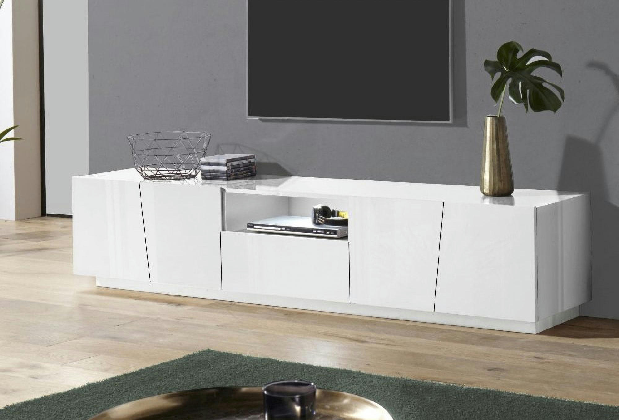 - Meuble tv de salon effet bois blanc brillant