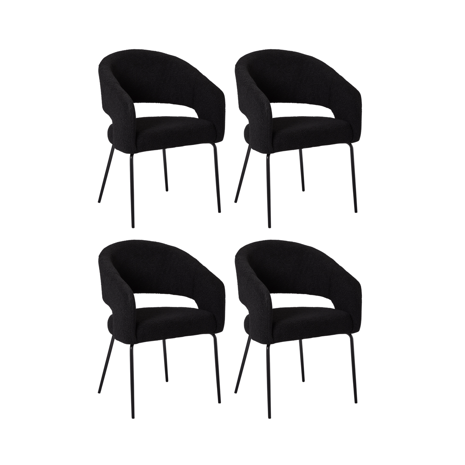 Furnhouse eetkamerstoelen armleuning Natalie - Zwart - Stof (Bouclé) - Set van 4