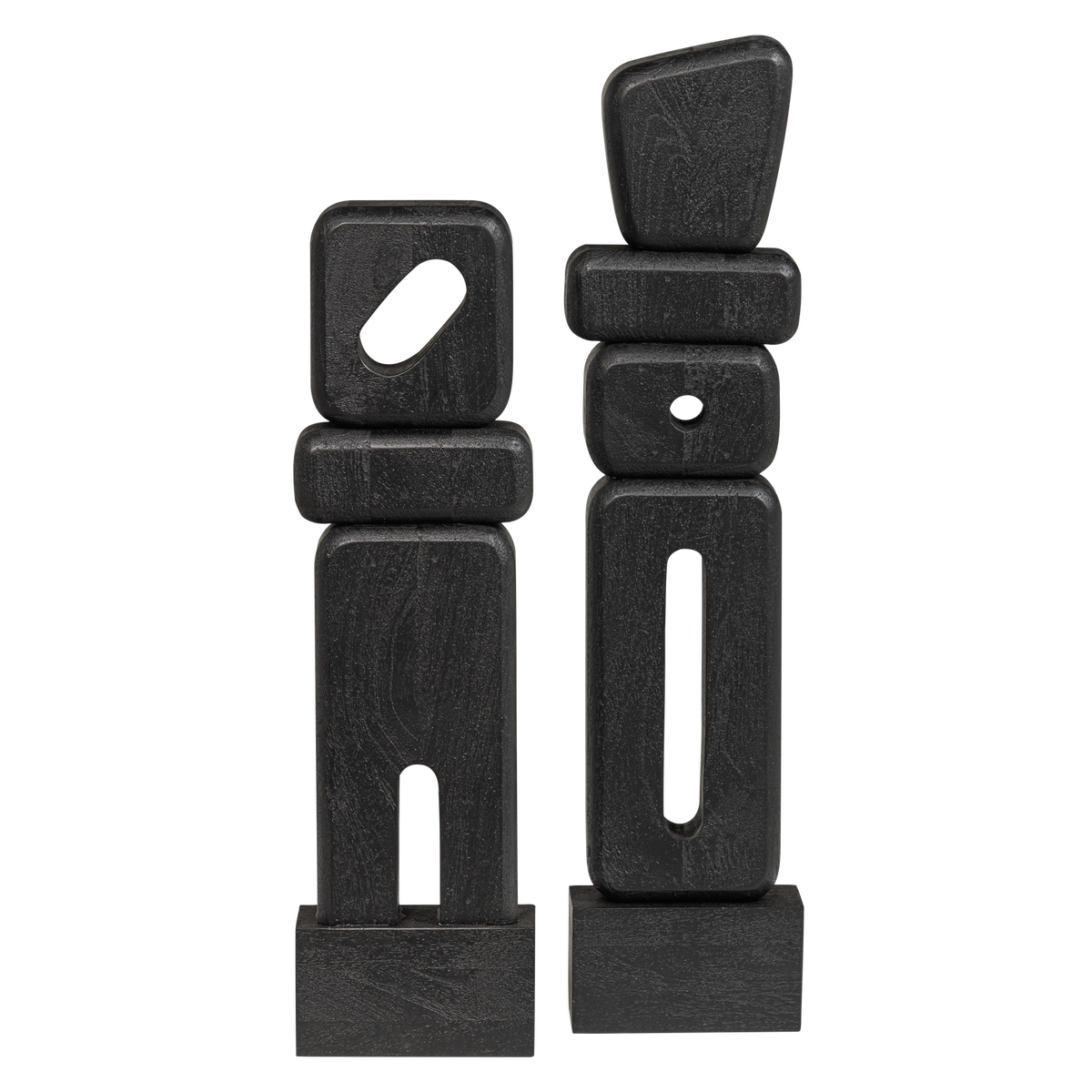 WOOOD sculptuur ornamenten Elon - Hout - Zwart - Set van 2 - 53x15x8/67x15x8