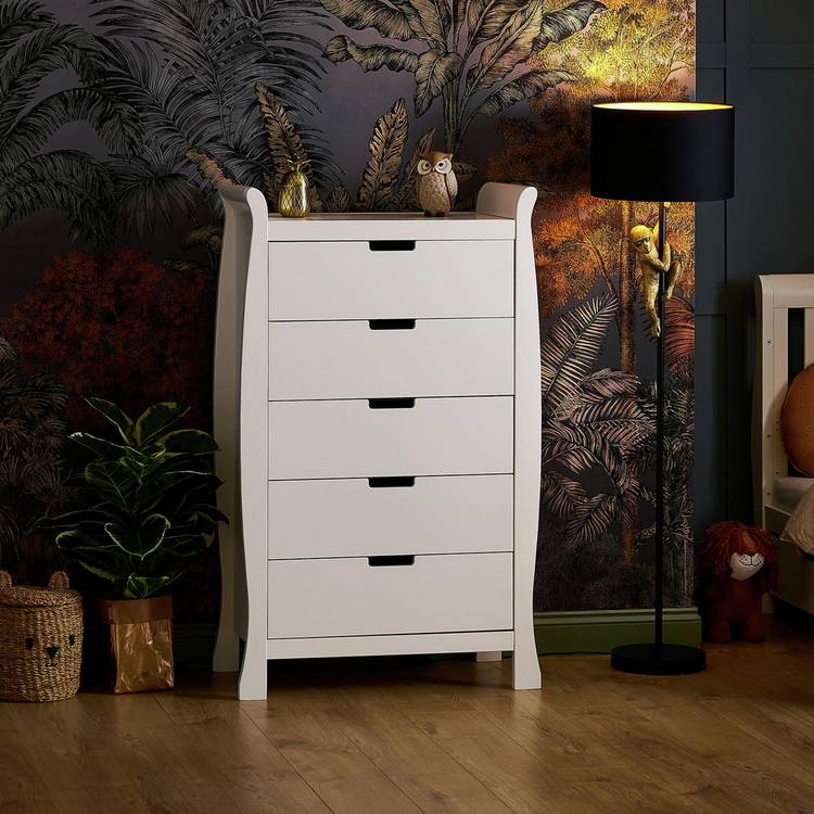 Obaby Stamford Sleigh Tall 5 Drawer Chest - White